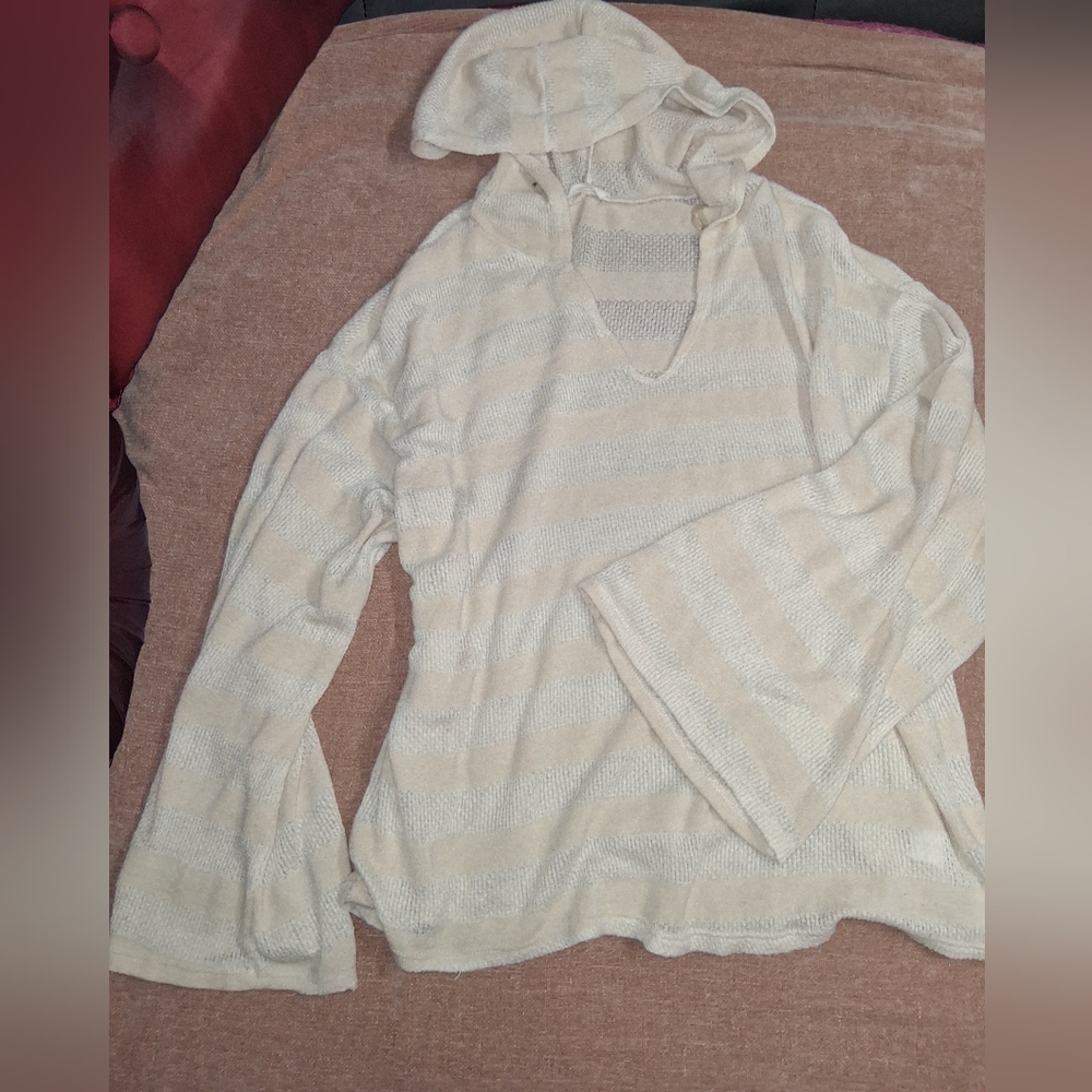 Striped Cream and White Hooded Sweater